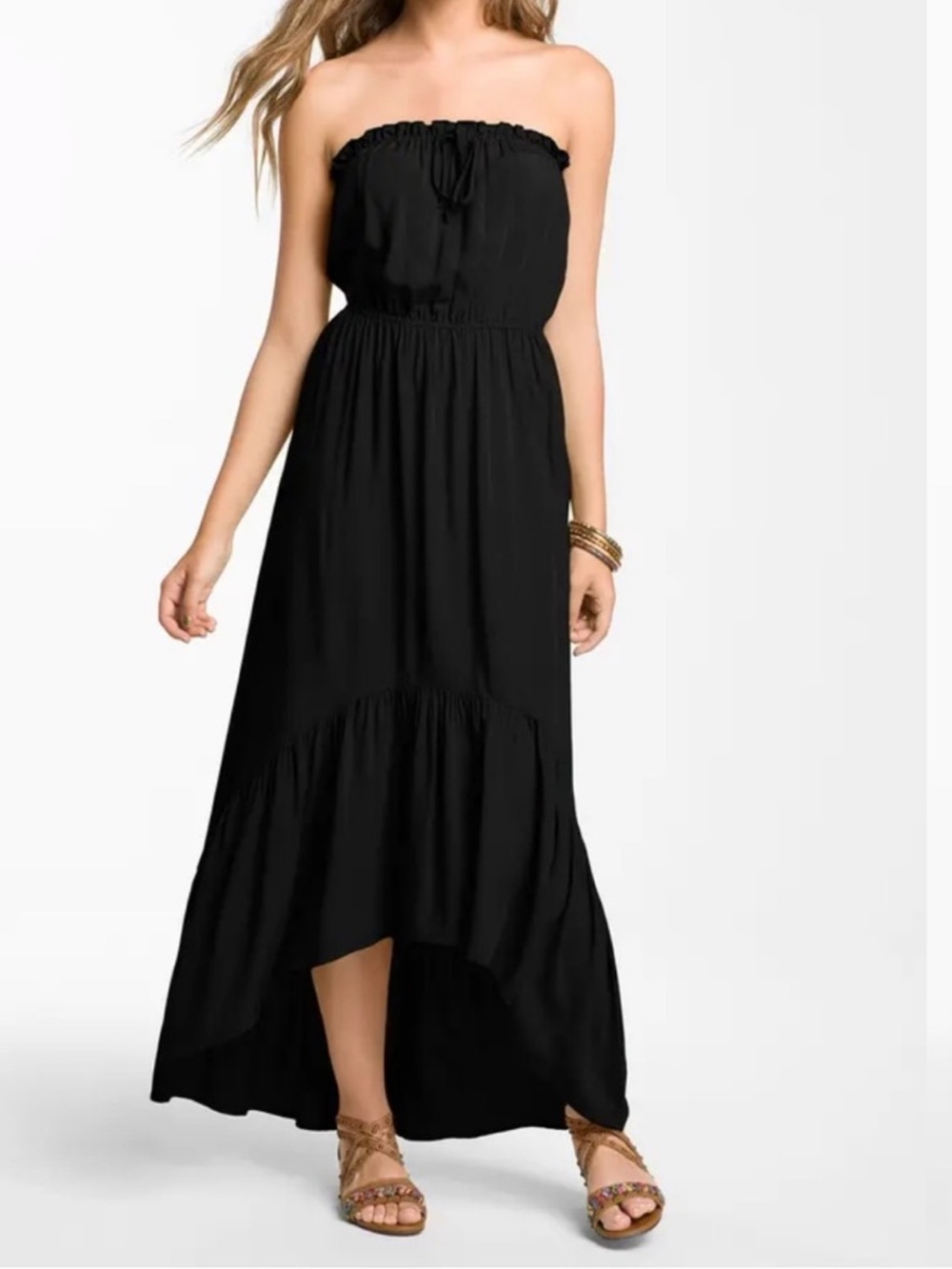 Mimi Chica Black Strapless High-Low Maxi Dress Small Bump-Friendly